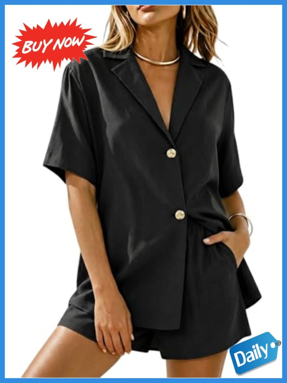 Linen Blend 2 Piece Short Set Button Down Shirt Shorts Casual Lounge